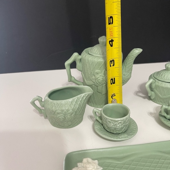 The Bisque Rose Collection Miniture Tea Set Mint Green and Ivory